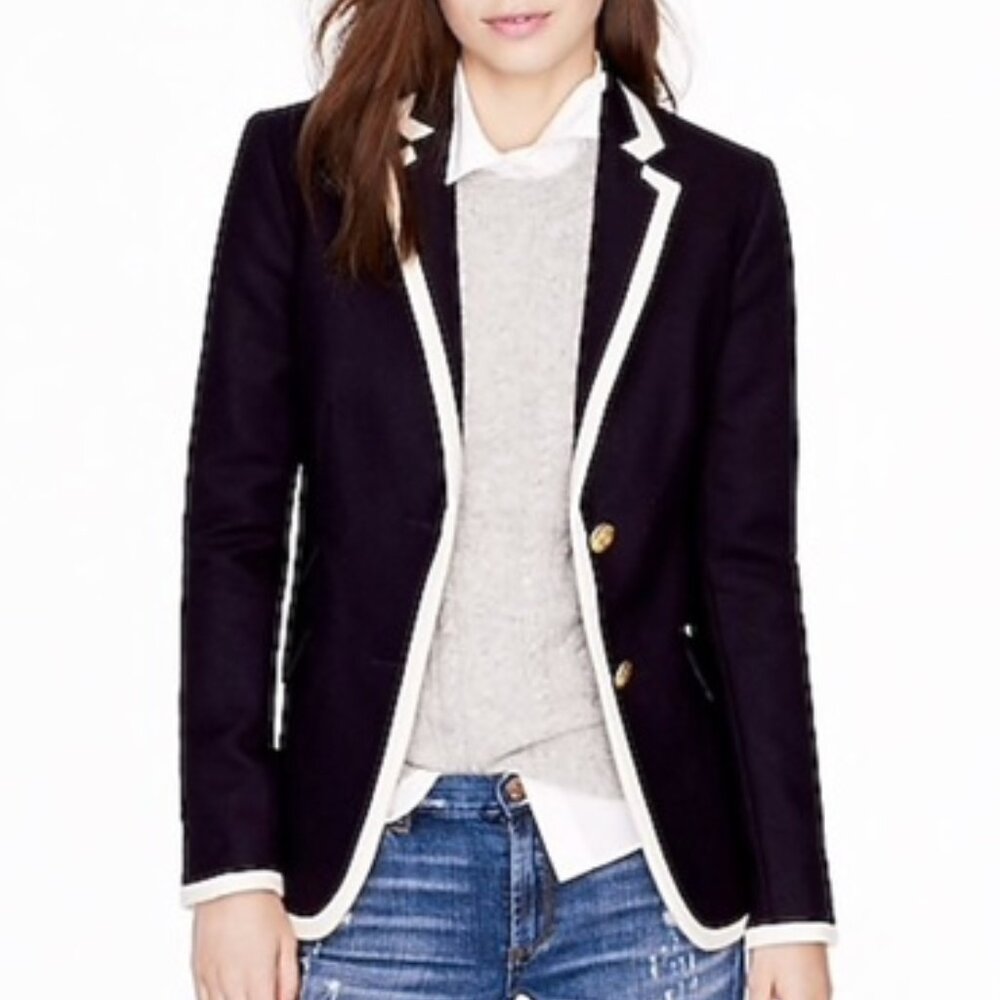 J. Crew Navy Blazer Jacket Women's Size 2 Gold Buttons Wool Office Academia